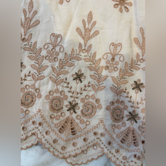 Zara Embroidered Floral Wide-Leg Pants Boho Scalloped Hem S - Picture 7 of 13